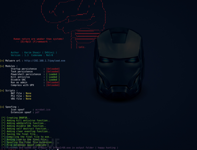Dr0p1t-Framework：一个可以绕过多数杀软的木马生成框架
