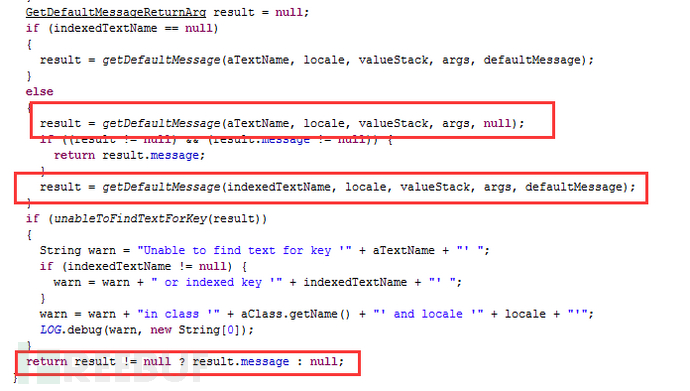 ocalizedTextUtil.findText(ClassaClass, String aTextName, Locale locale, String defaultMessage, Object[] args,ValueStack valueStack) 代码