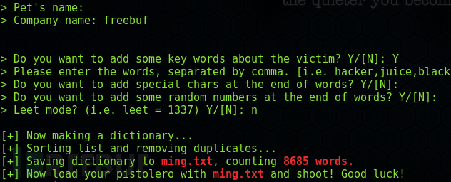 Kali Linux下社工密码字典生成工具Cupp和Cewl教程