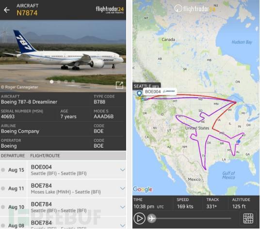 在智能手机上跟踪ADS-B系统的飞机航线信息