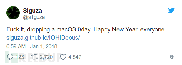 研究人员公开披露macOS 0-day漏洞详情，利用该漏洞可完全接管系统