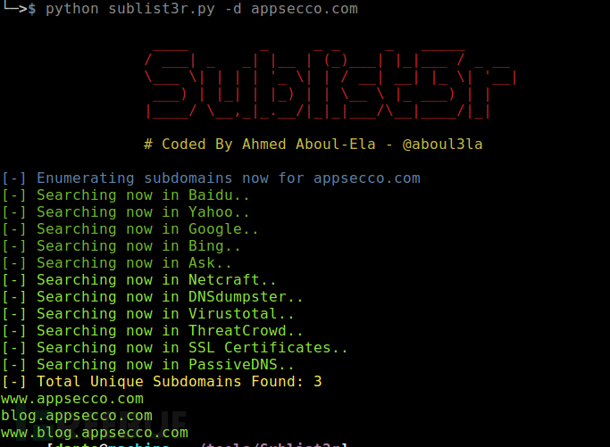使用 sublist3r 枚举子域
