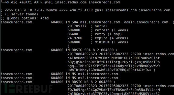 使用DIG工具对域名服务器成功地进行区域传输