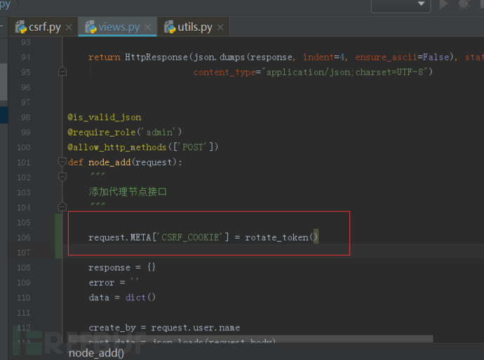 通过在视图中修改request.META['CSRF_COOKIE']值实现csrf token 的更新