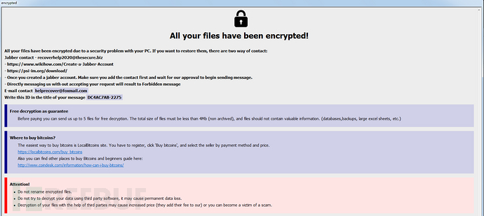 encrypted,retailer hta程序,标题名为"all your files have been encrypted"的弹框,会