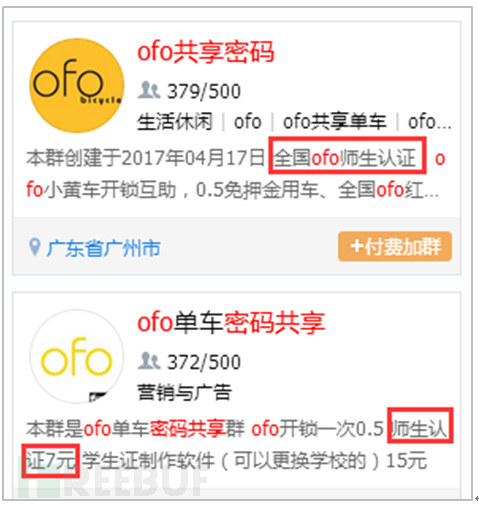 通过关键字“ofo密码共享”搜索QQ群的结果