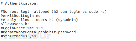 只允许h2用户远程登录ssh服务器
