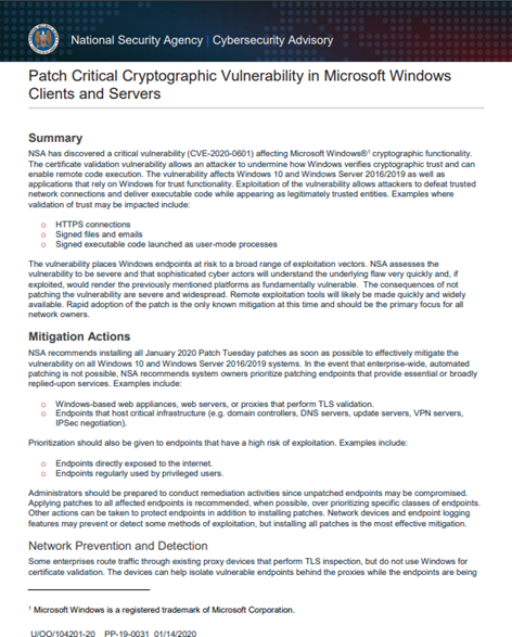 微软核心加密库漏洞（CVE-2020-0601）通告