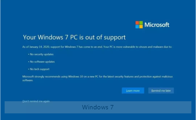 Windows 7时代正式终结！停服过渡期安全问题已然逼近-第1张图片-网盾网络安全培训