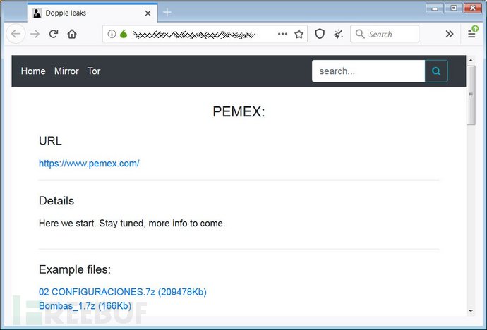 DoppelPaymer网站上的Pemex信息