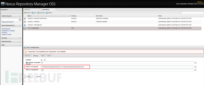 Nexus Repository Manager 2.x命令注入漏洞 (CVE-2019-5475) 两次绕过