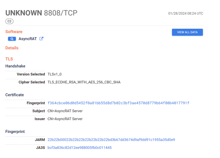 使用 TLS 证书跟踪 AsyncRat