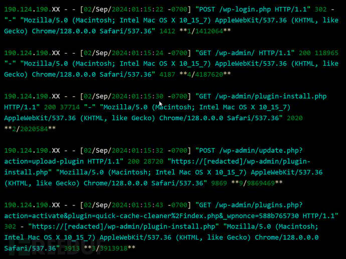 Access logs showing how WordPress site is compromised