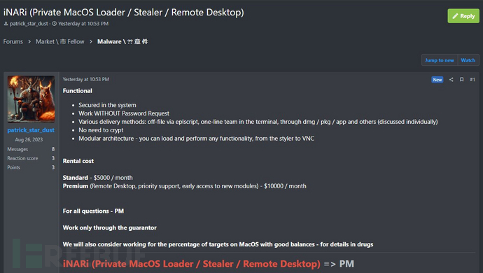 Hackers macOS Full System Control Malwares for Rent