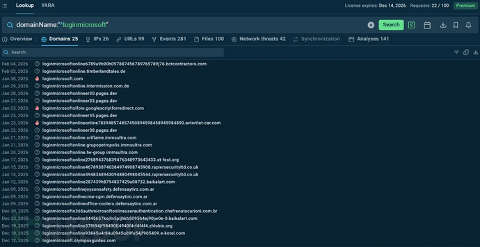 域名模式查询：限制搜索周期以查看最新IOC