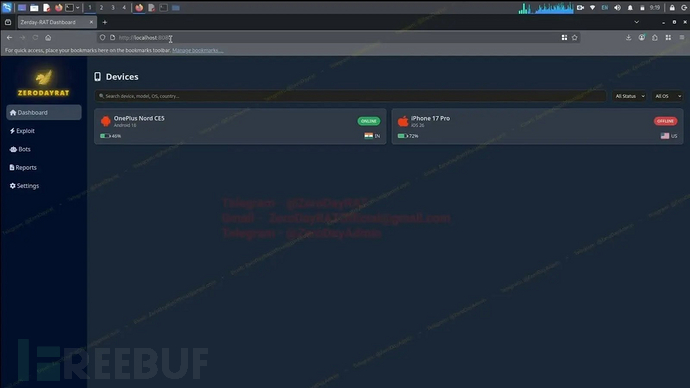 ZeroDayRAT控制面板显示印度与美国的两台受控设备（来源：iVerify）