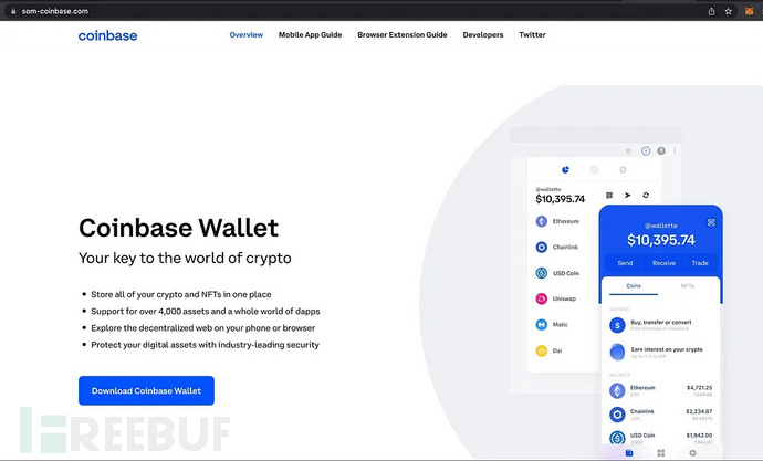 Cloned Coinbase Wallet website hosted at som-coinbase[.]com (Source - Confiant)