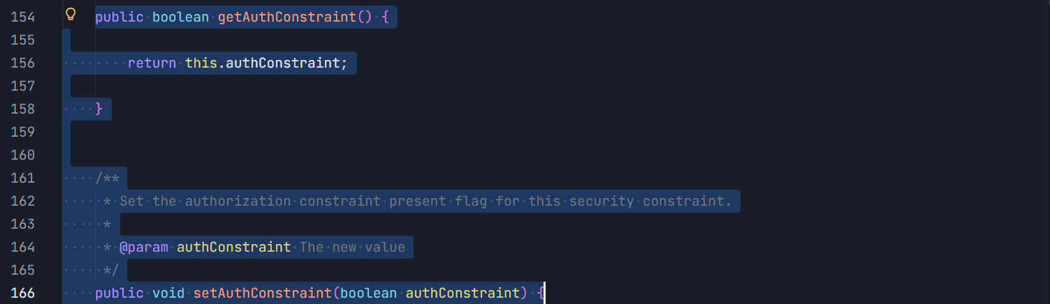 SecurityConstraint 拒绝/放行语义 #L154-L166（findAuthRoles #L329，SecurityCollection #L296/#L232）